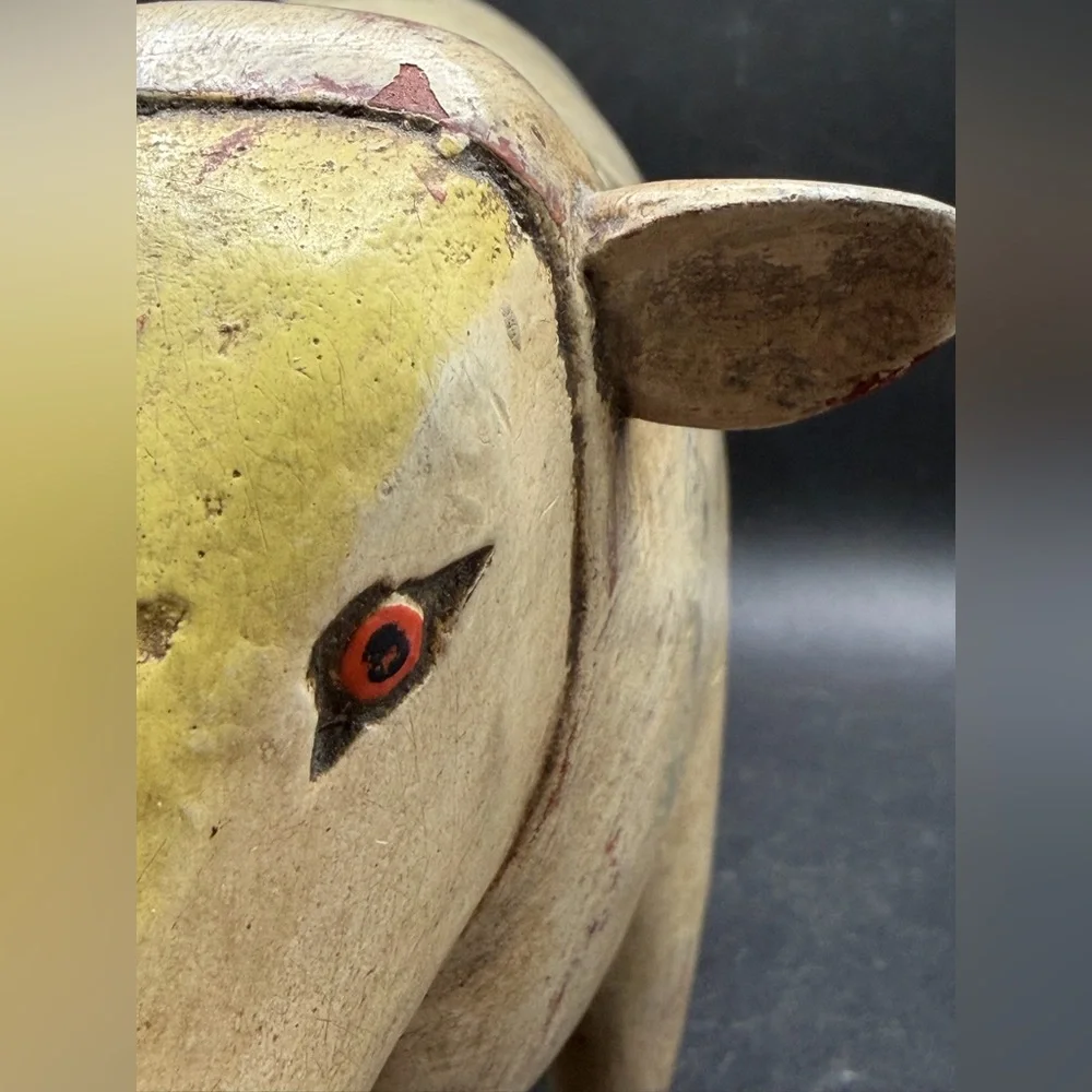 Vintage Hand Painted Carved Wood Sheep Figure Sculpture Folk Art Collectible